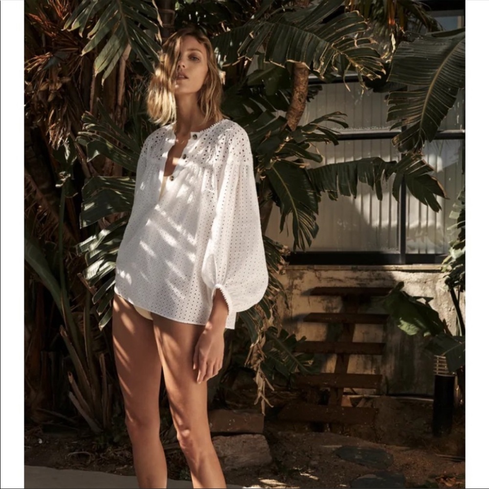 Zara EMBROIDERED EYELET BLOUSE